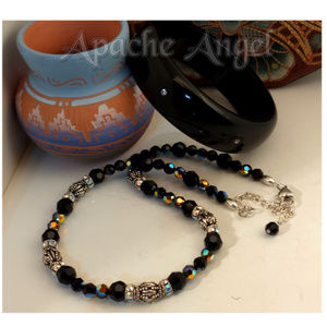 Black AB Crystal Sterling Clasp Vintage Bracelet